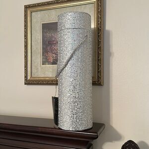 Silver Glitter Pebbled Wine Tube Tote Gift Box